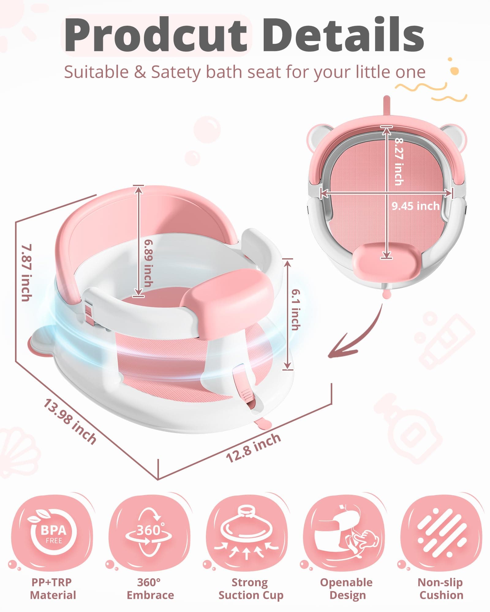 Sedile da bagno 360° con ventose