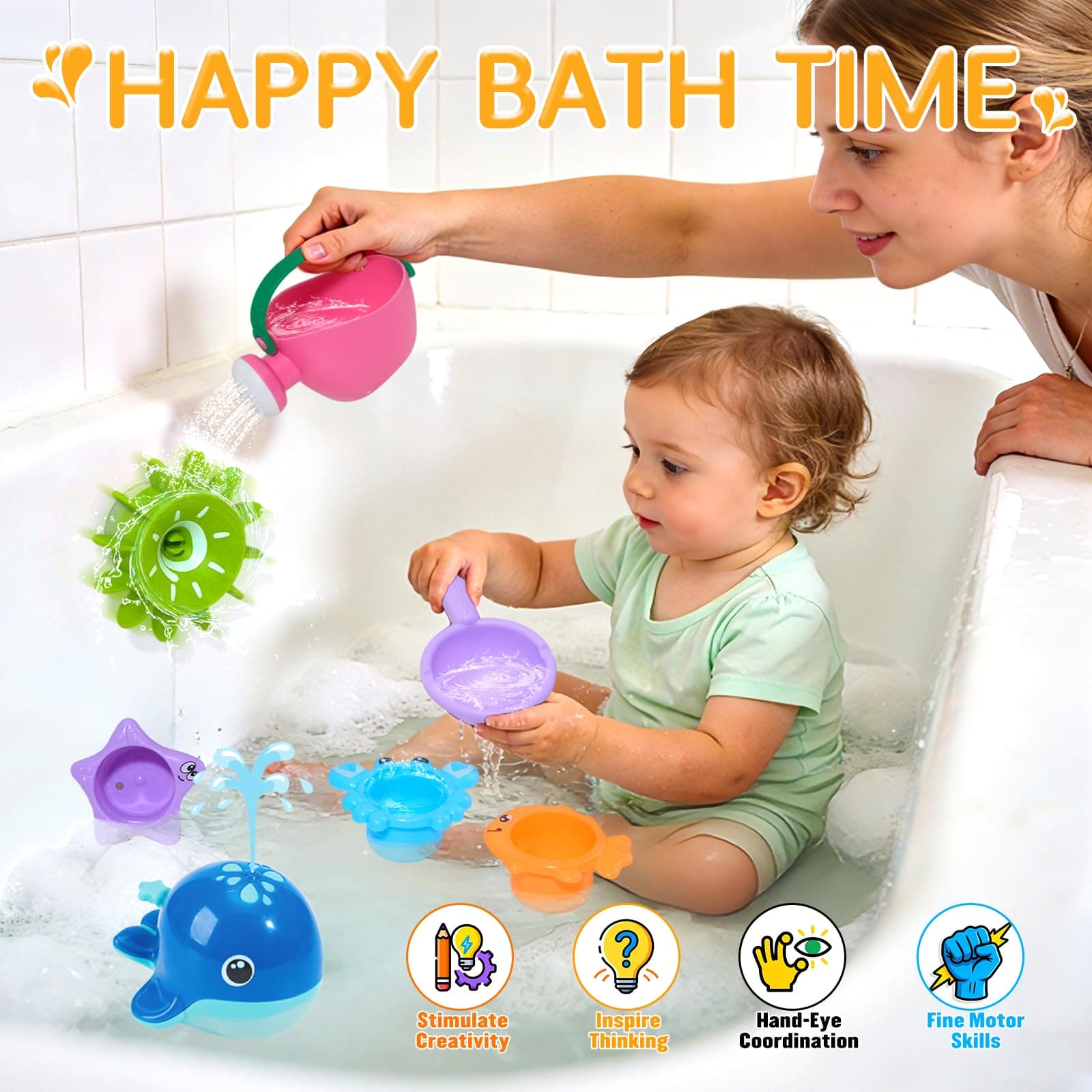 Set colorato di giochi da bagno con paletta