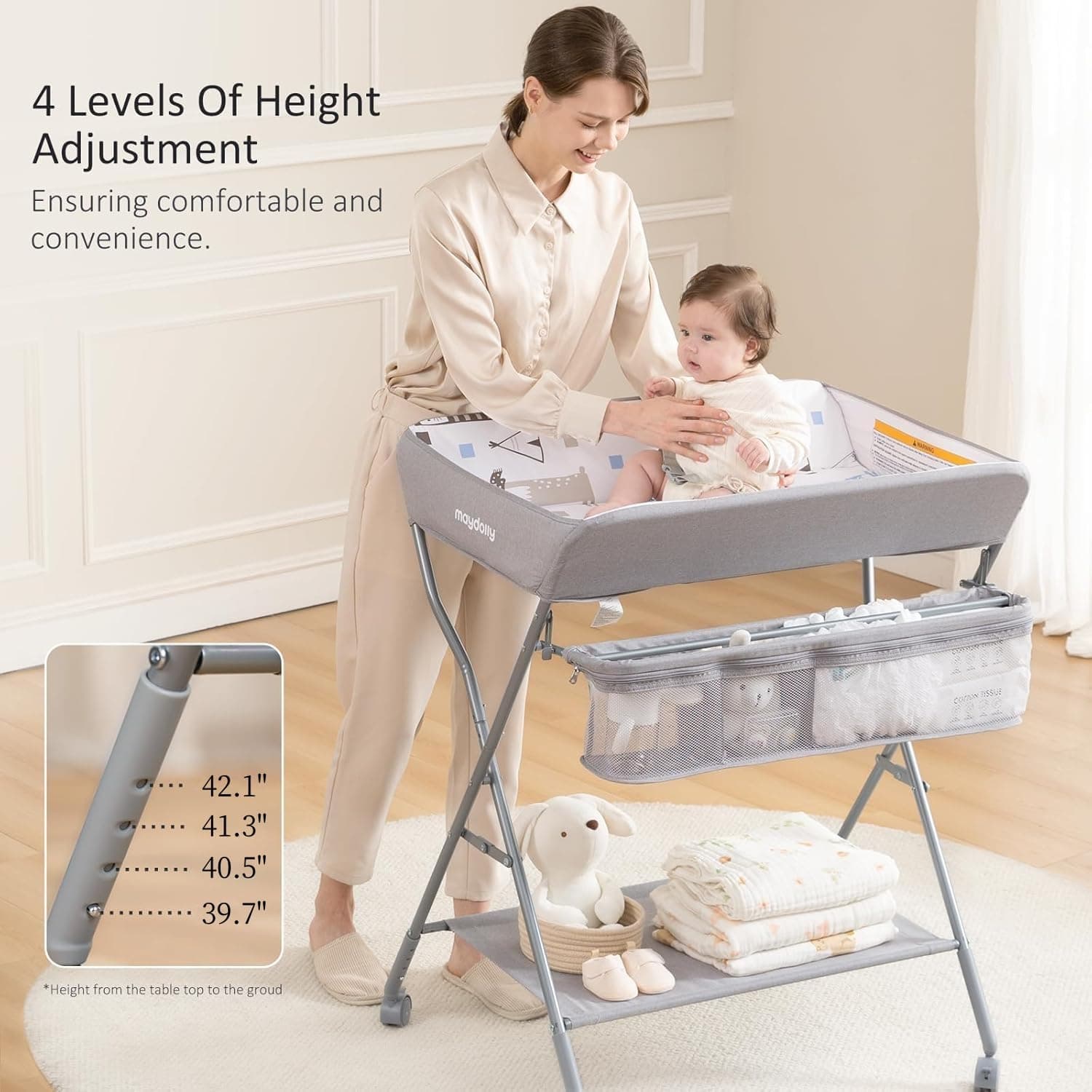 Adjustable Baby Changing Table, Light Grey