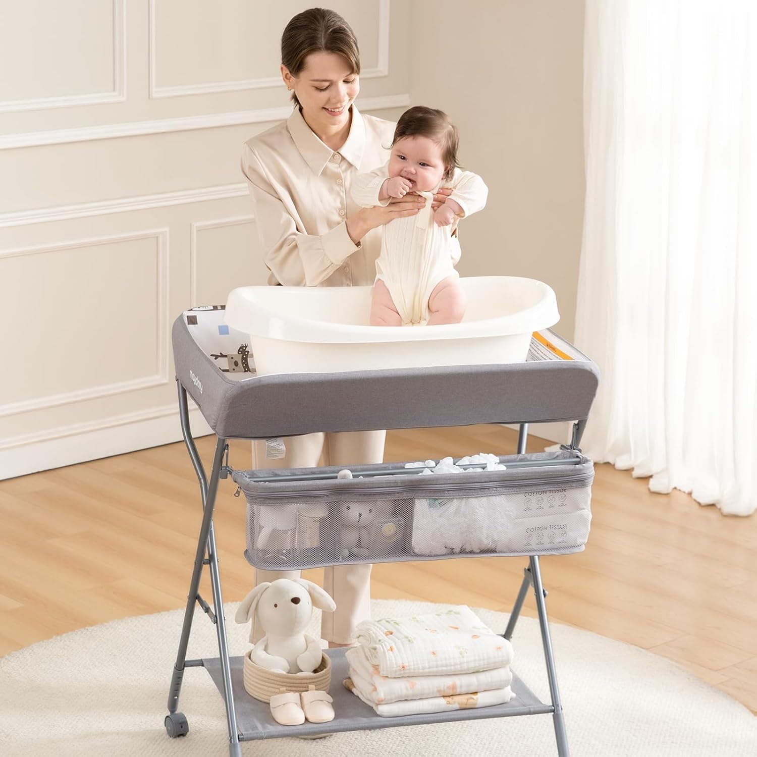 Adjustable Baby Changing Table, Light Grey