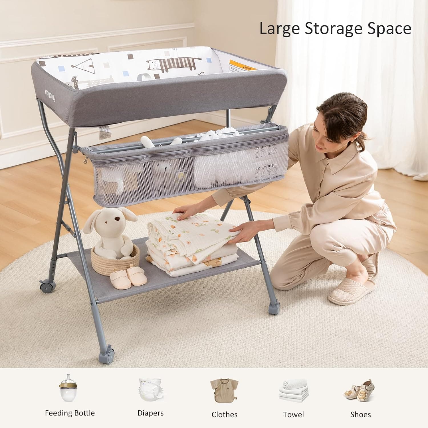 Adjustable Baby Changing Table, Light Grey