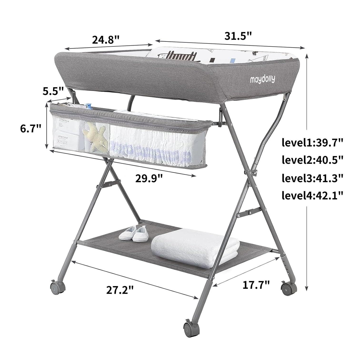 Adjustable Baby Changing Table, Light Grey