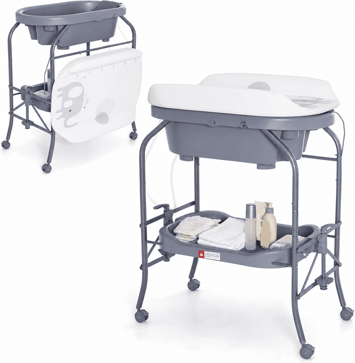 2-in-1 Baby Changing Table with Bath Tub, Grey
