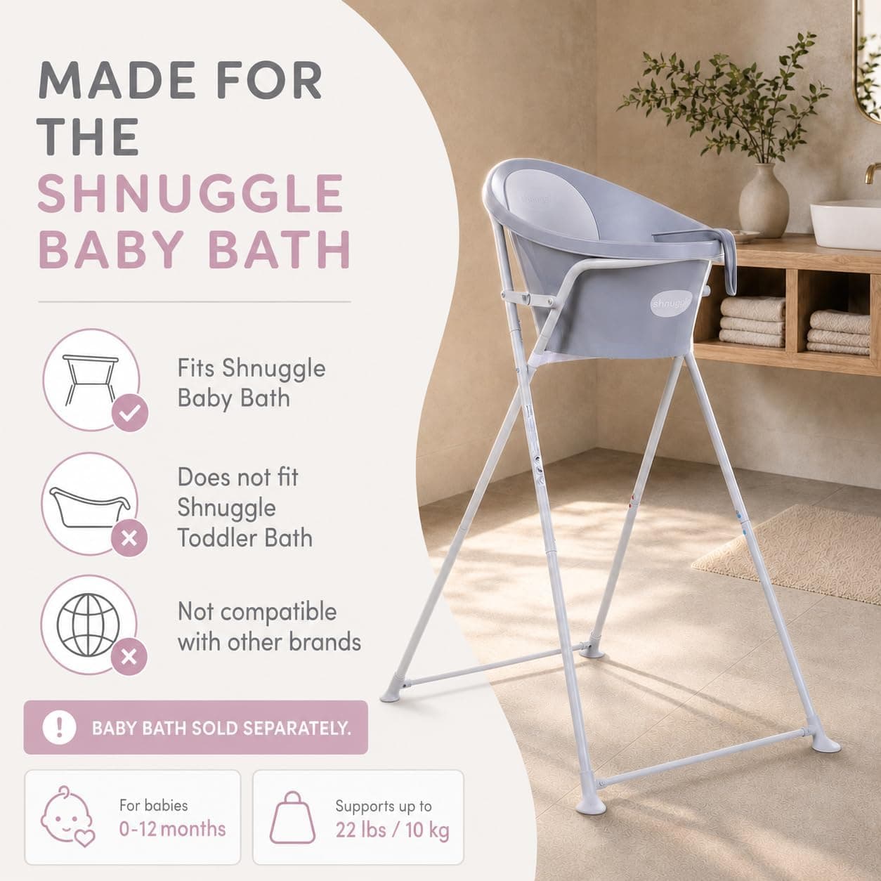Bañera con soporte plegable, rosa