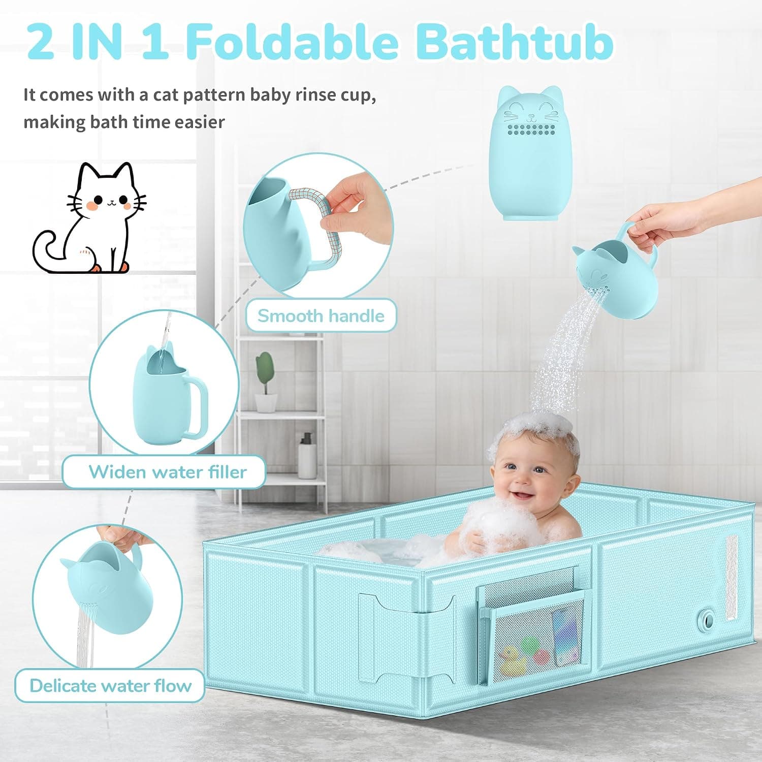 Foldable Baby Bathtub with Rinse Cup
