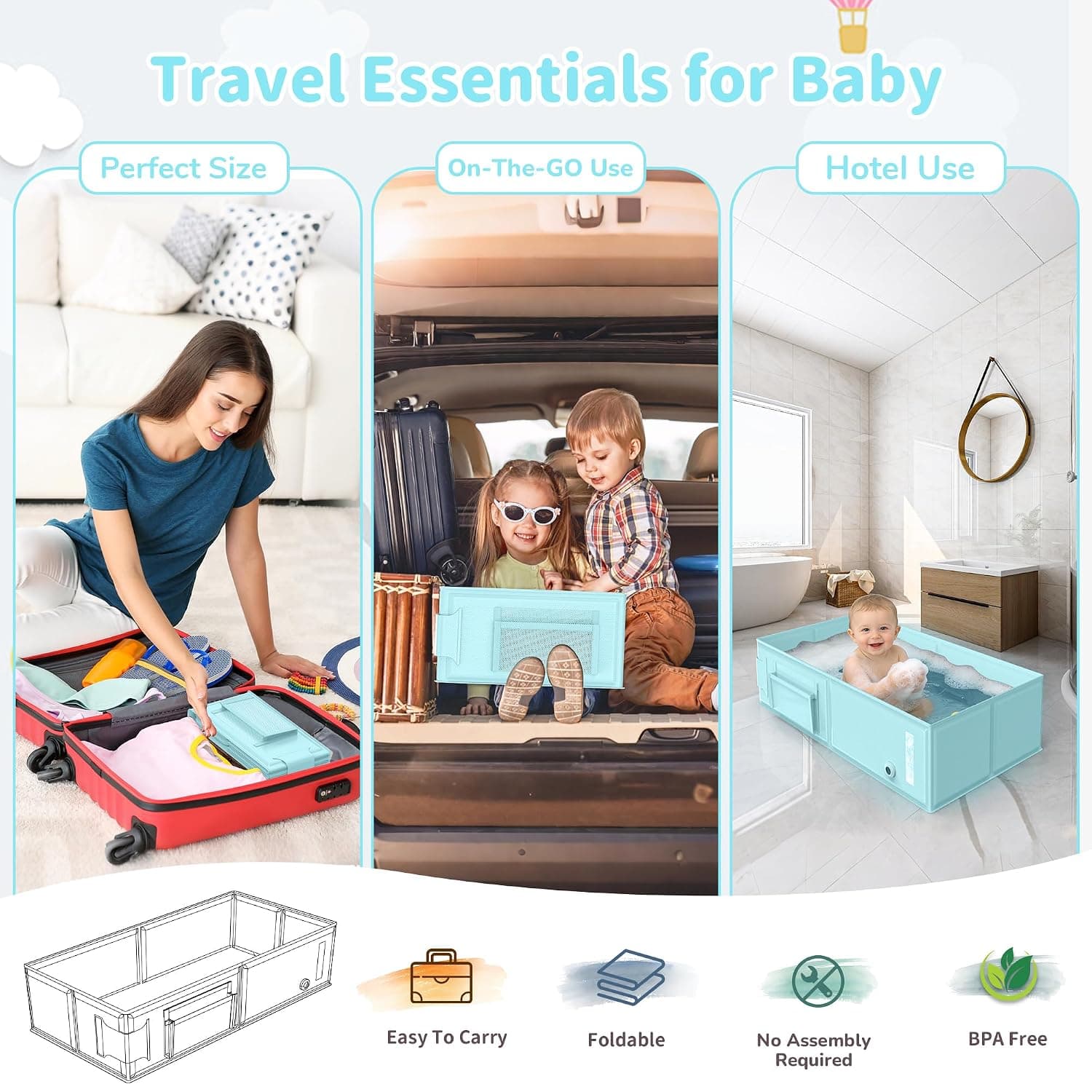 Foldable Baby Bathtub with Rinse Cup